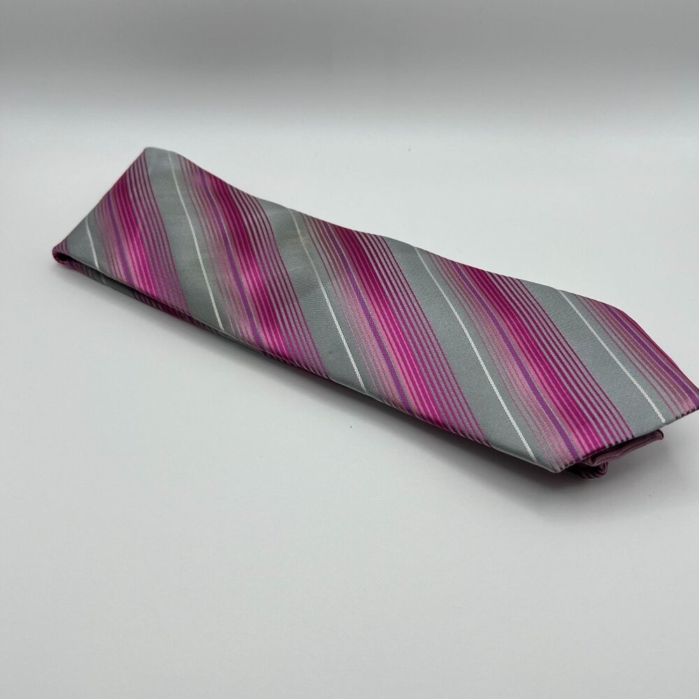 Mens Alfani Pink & Gray Striped Silk Tie Classic Width